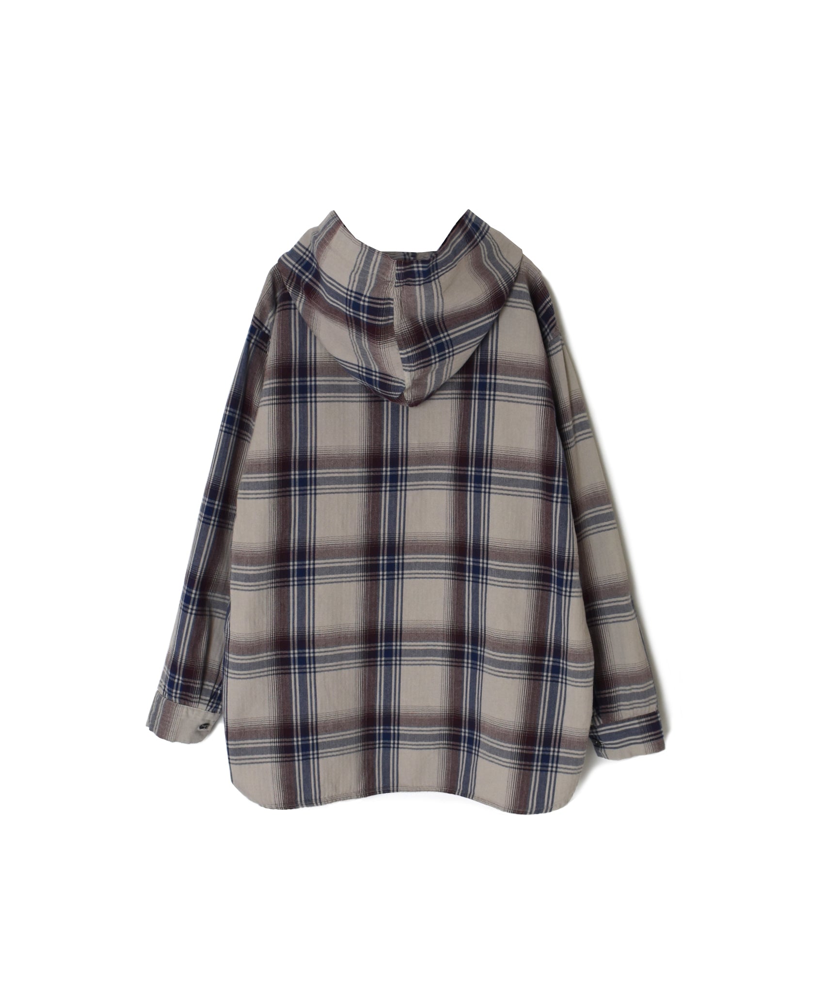 INHT2684CD COTTON CHECK OVERDYE HOODED PULLOVER SHIRT