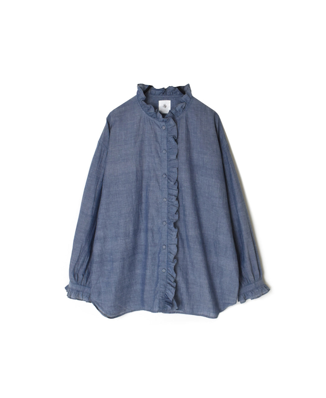 INMDS25062 HANDWOVEN YARN DYE NATURAL INDIGO CHAMBRAY FRILL COLLAR SHIRT