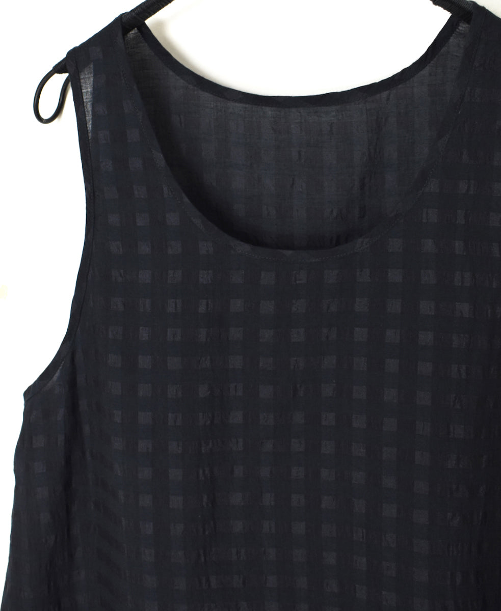 INMDS25081 HANDWOVEN COTTON SILK CHECK U-NECK TANK TOP