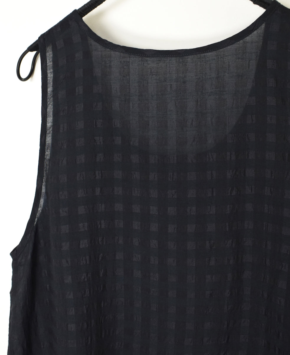 INMDS25081 HANDWOVEN COTTON SILK CHECK U-NECK TANK TOP