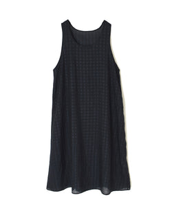 INMDS25082 HANDWOVEN COTTON SILK CHECK U-NECK TANK TOP DRESS