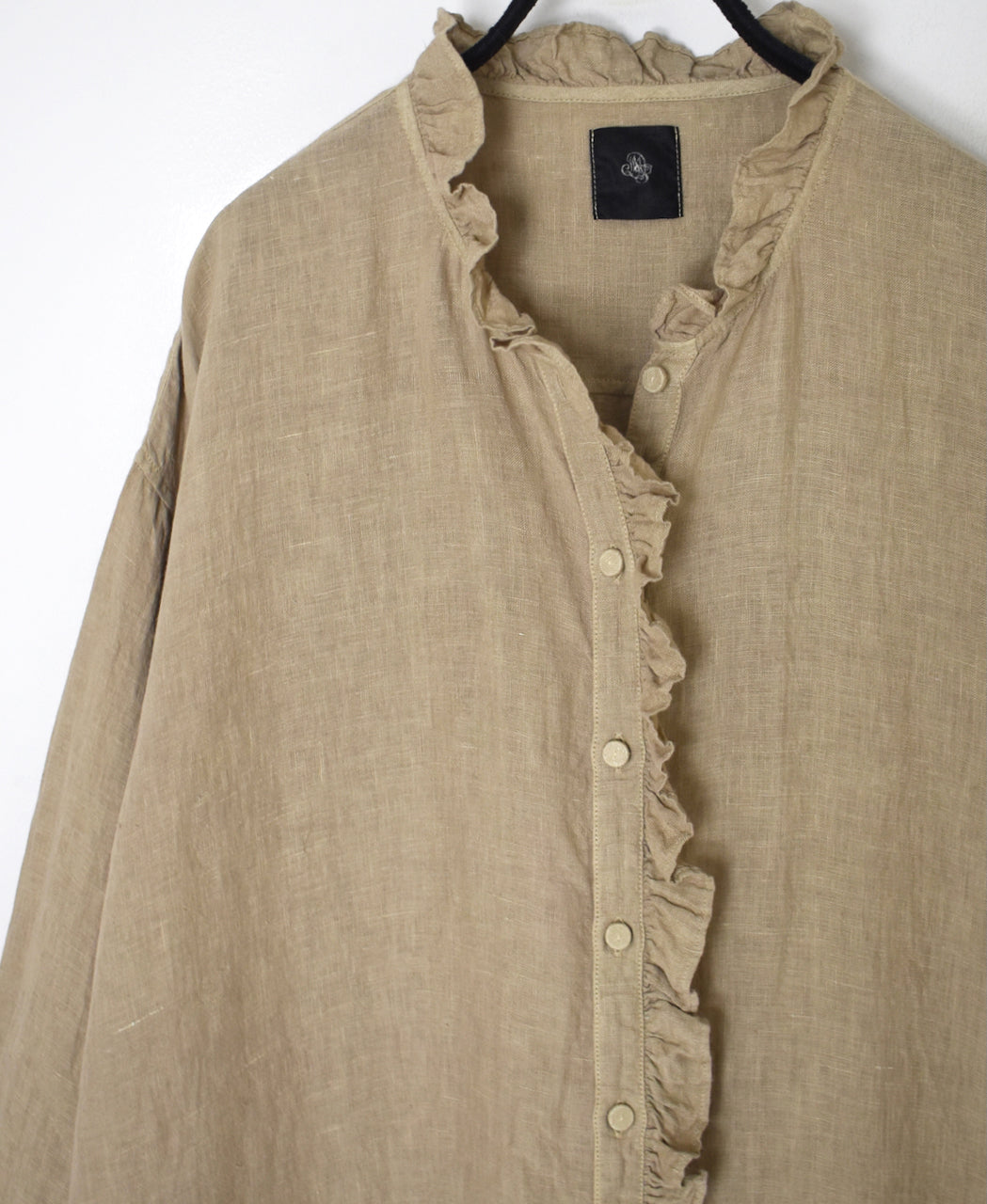 INMDS26002D 60s AUTOLOOM LINEN PLAIN OVERDYE FRILL COLLAR LONG SHIRTS
