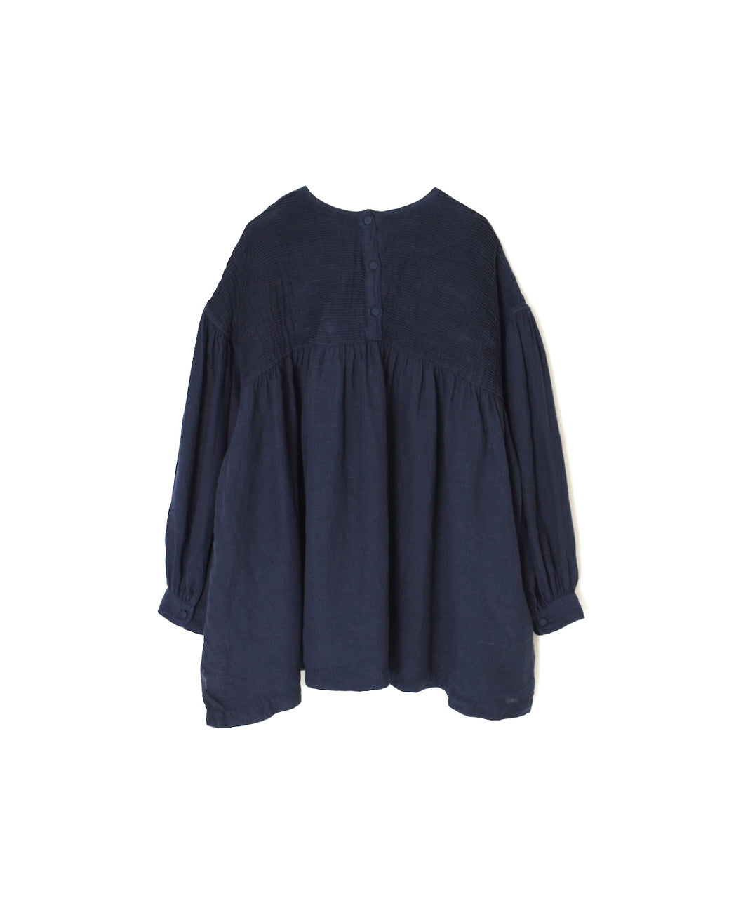INMDS26003D 60s AUTOLOOM LINEN PLAIN OVERDYE BACK OPENING PULLOVER WITH MINI PINTUCK