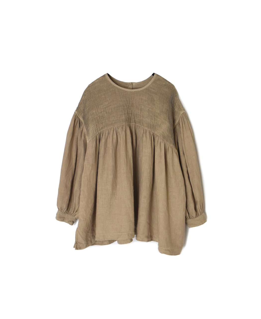 INMDS26003D 60s AUTOLOOM LINEN PLAIN OVERDYE BACK OPENING PULLOVER WITH MINI PINTUCK