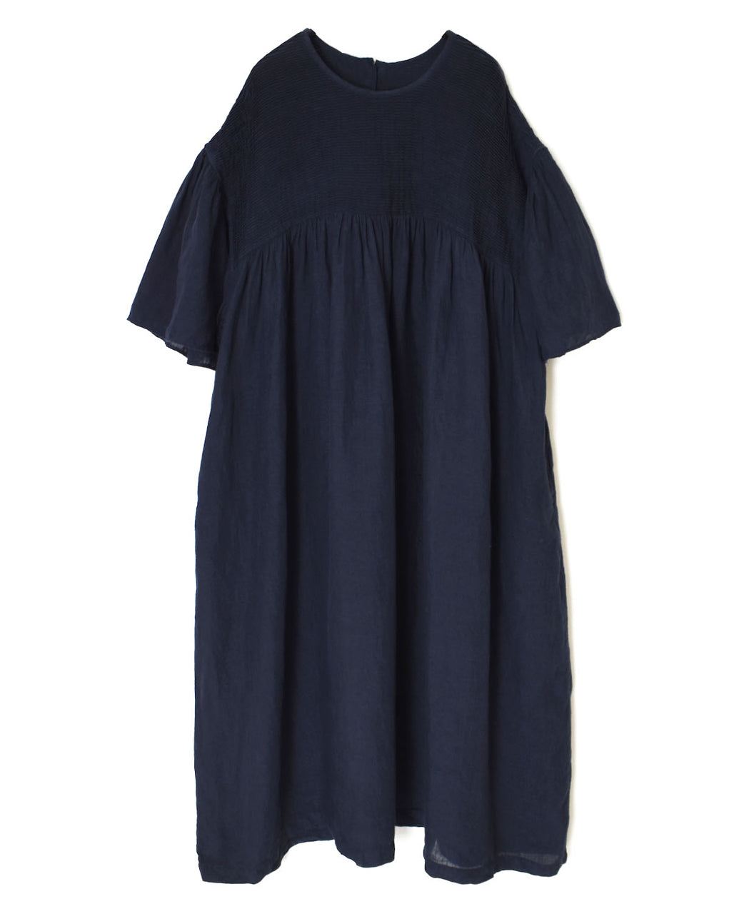 INMDS26004D 60s AUTOLOOM LINEN PLAIN OVERDYE BACK OPENING PULLOVER DRESS WITH MINI PINTUCK