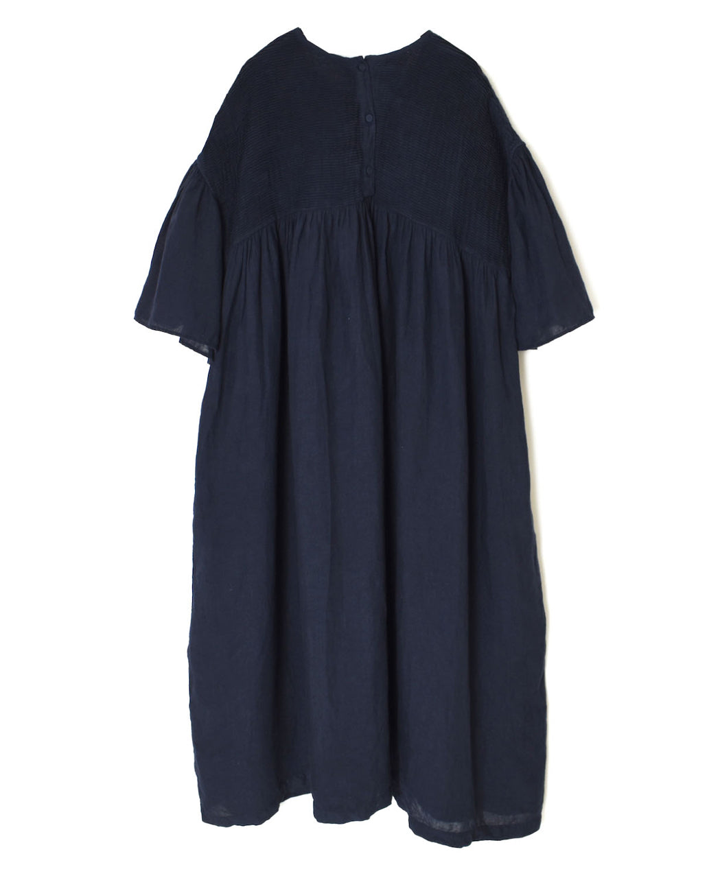 INMDS26004D 60s AUTOLOOM LINEN PLAIN OVERDYE BACK OPENING PULLOVER DRESS WITH MINI PINTUCK