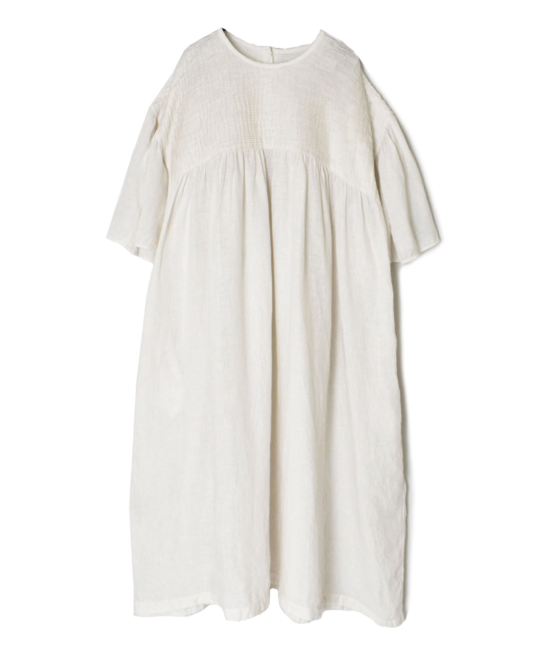 INMDS26004D 60s AUTOLOOM LINEN PLAIN OVERDYE BACK OPENING PULLOVER DRESS WITH MINI PINTUCK