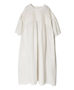 INMDS26004D 60s AUTOLOOM LINEN PLAIN OVERDYE BACK OPENING PULLOVER DRESS WITH MINI PINTUCK