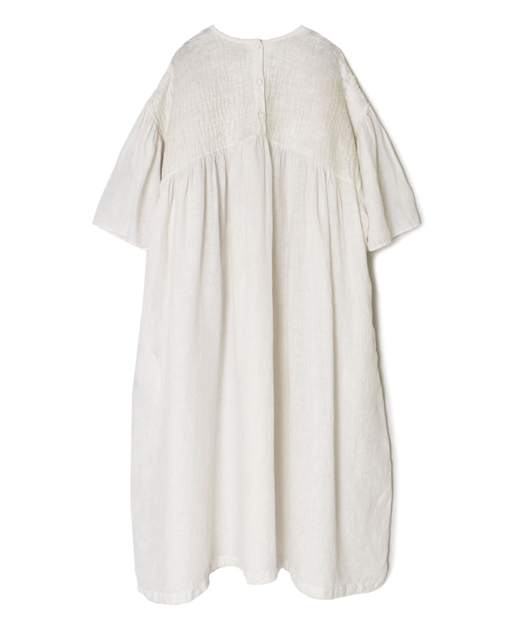 INMDS26004D 60s AUTOLOOM LINEN PLAIN OVERDYE BACK OPENING PULLOVER DRESS WITH MINI PINTUCK