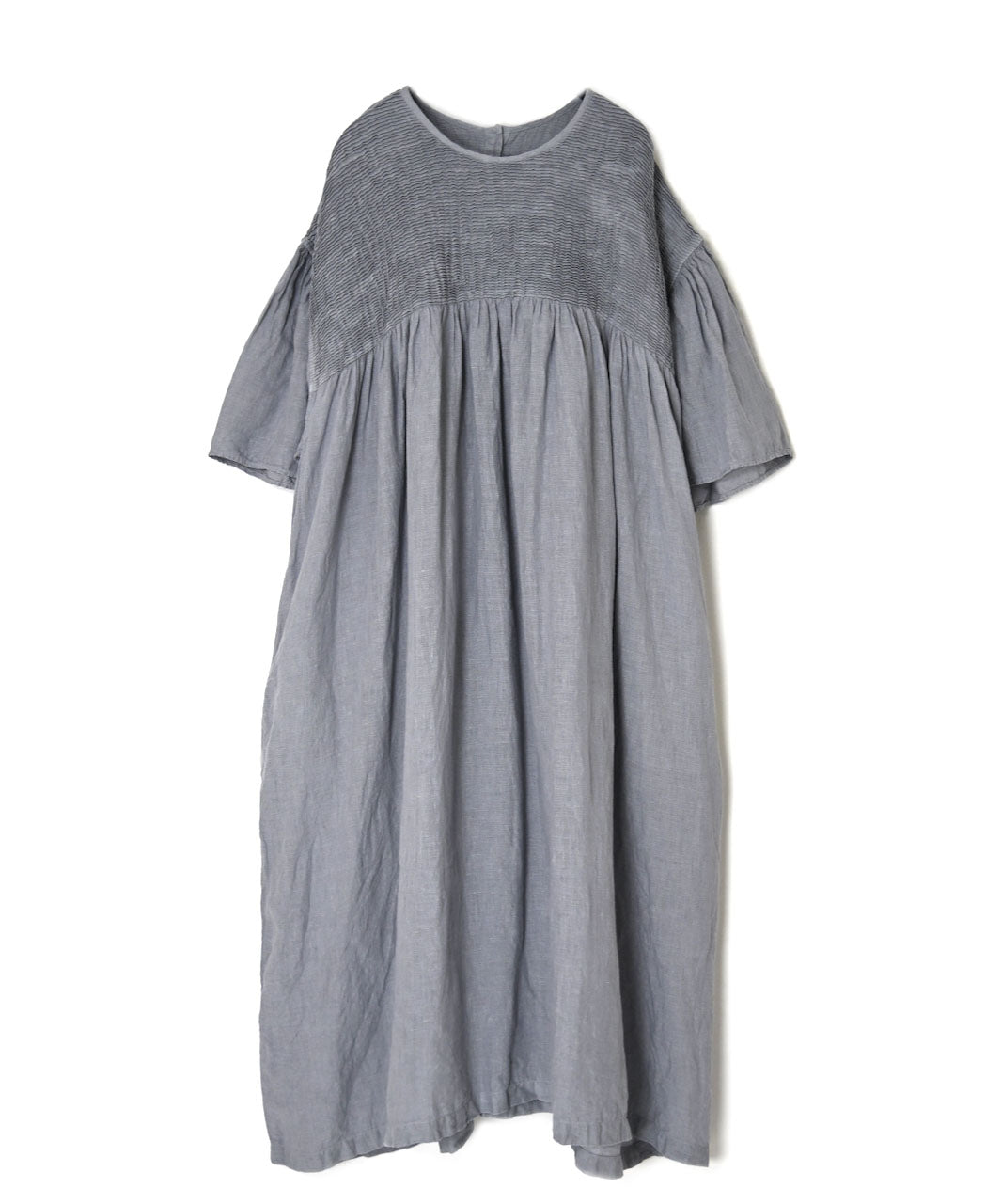 INMDS26004D 60s AUTOLOOM LINEN PLAIN OVERDYE BACK OPENING PULLOVER DRESS WITH MINI PINTUCK