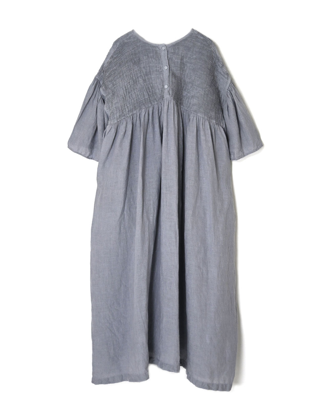 INMDS26004D 60s AUTOLOOM LINEN PLAIN OVERDYE BACK OPENING PULLOVER DRESS WITH MINI PINTUCK