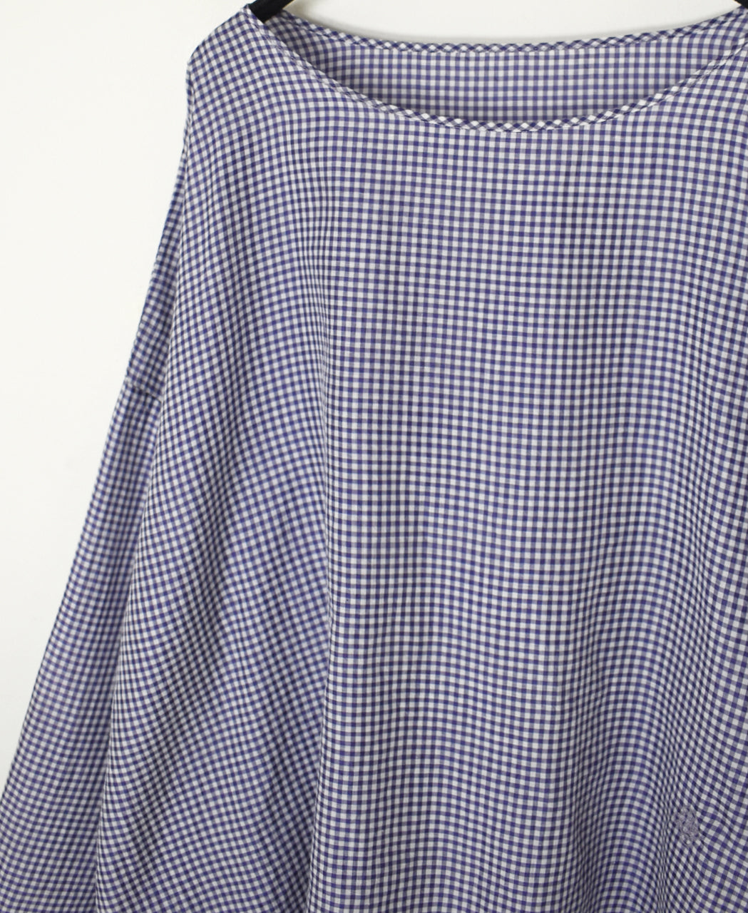 INMDS26022 HANDWOVEN COTTON/SILK SMALL GINGHAM CHECK DROP SHOULDER SMOCK