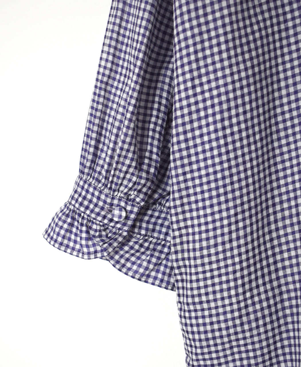 INMDS26023 HANDWOVEN COTTON/SILK SMALL GINGHAM CHECK FRILL COLLAR LONG SHIRTS