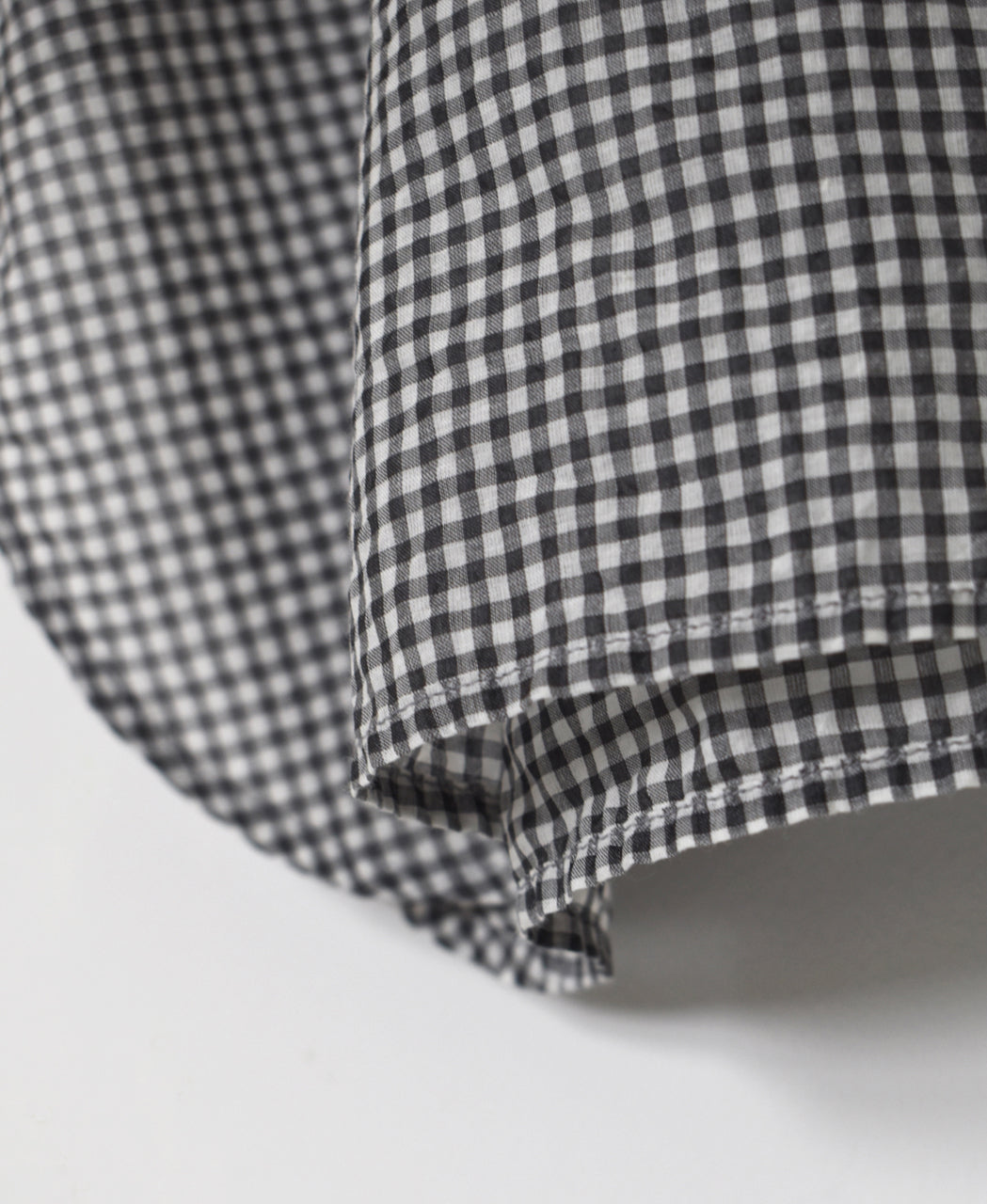 INMDS26023 HANDWOVEN COTTON/SILK SMALL GINGHAM CHECK FRILL COLLAR LONG SHIRTS