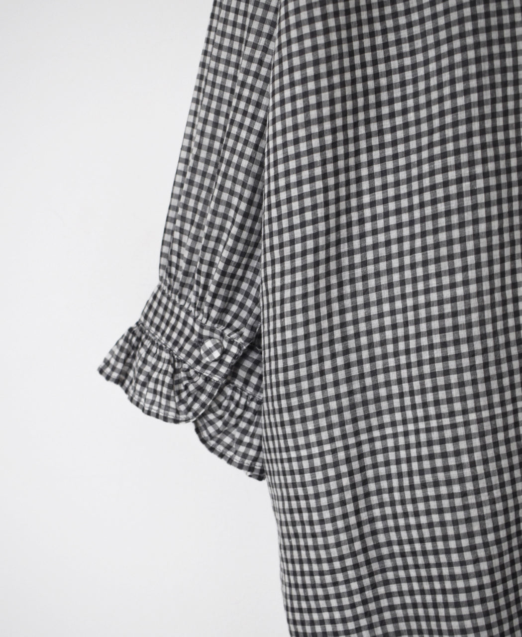INMDS26023 HANDWOVEN COTTON/SILK SMALL GINGHAM CHECK FRILL COLLAR LONG SHIRTS