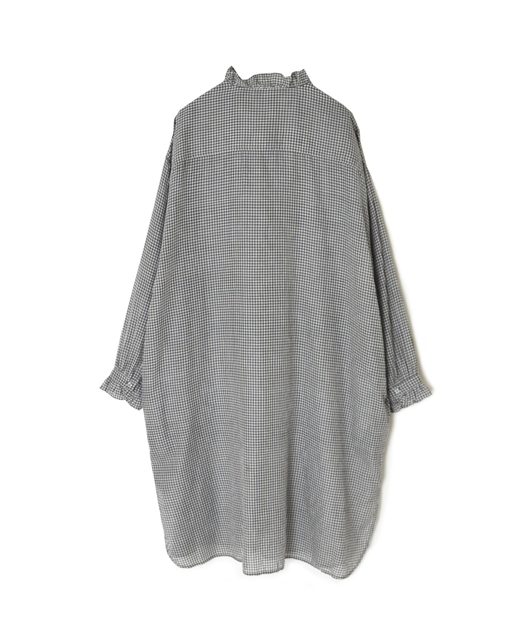 INMDS26023 HANDWOVEN COTTON/SILK SMALL GINGHAM CHECK FRILL COLLAR LONG SHIRTS