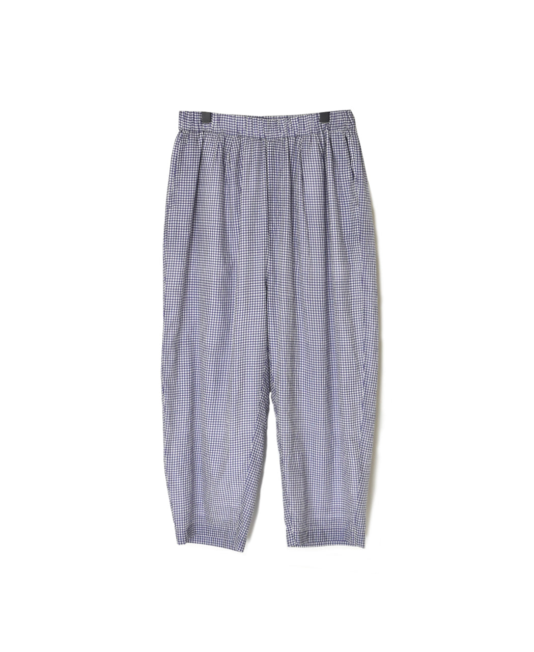 INMDS26025 HANDWOVEN COTTON/SILK SMALL GINGHAM CHECK 2 TUCK TAPERED EASY PANTS