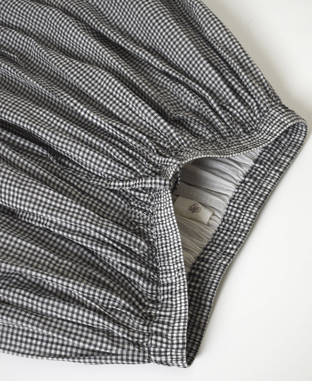 INMDS26026 HANDWOVEN COTTON/SILK SMALL GINGHAM CHECK GATHERED SKIRT