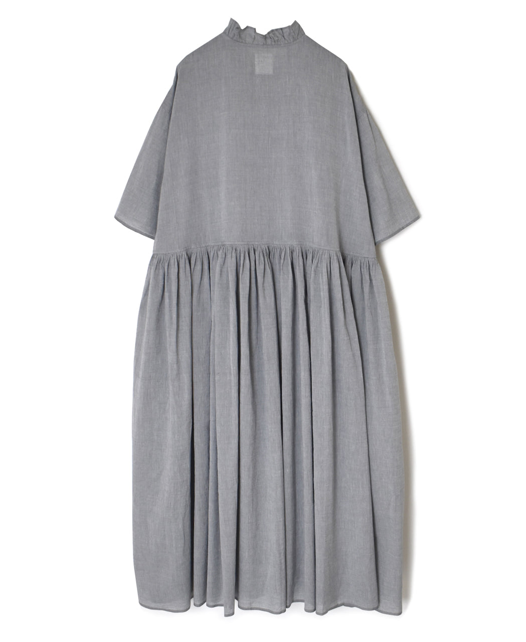 INMDS26042 HANDWOVEN YARN DYE CHAMBRAY FRILL COLLAR SHIRTS DRESS WITH RAJASTHAN GATHER