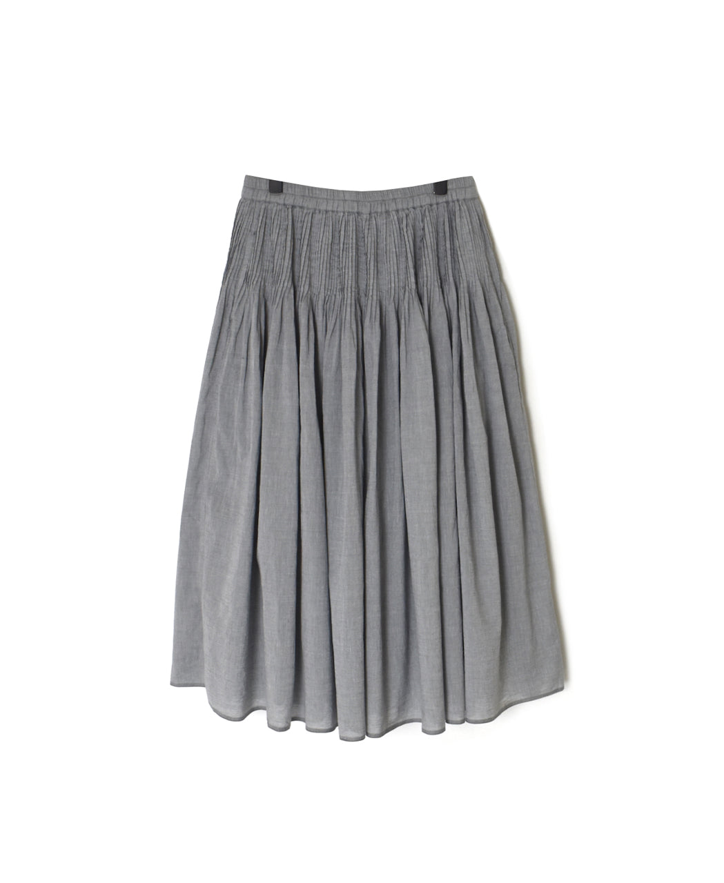 INMDS26043 HANDWOVEN YARN DYE CHAMBRAY PINTUCK FLARED SKIRT