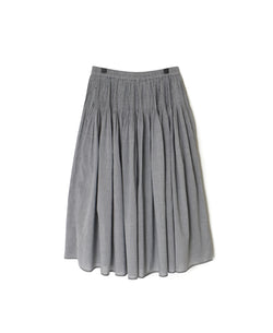 INMDS26043 HANDWOVEN YARN DYE CHAMBRAY PINTUCK FLARED SKIRT