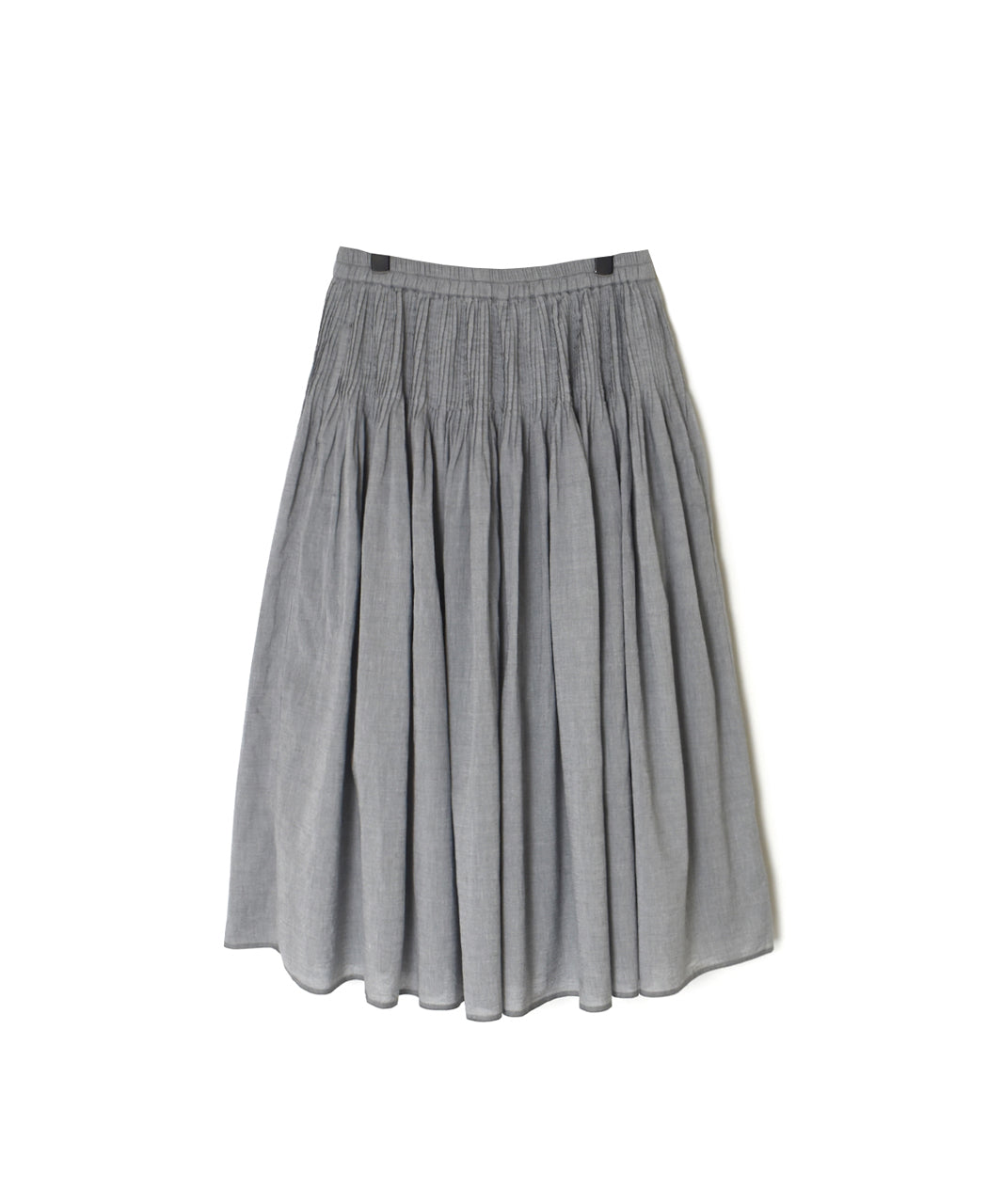 INMDS26043 HANDWOVEN YARN DYE CHAMBRAY PINTUCK FLARED SKIRT