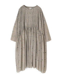 INMDS26082 80s VOILE SQUARE BLOCK PRINT MINI PINTUCK PULLOVER DRESS