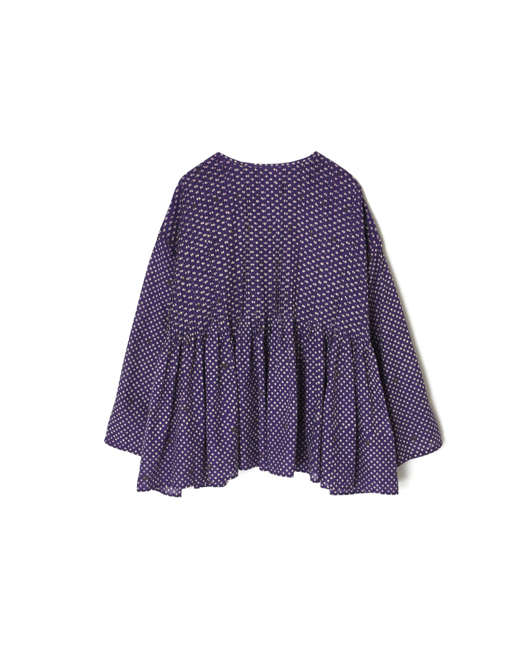 INMDS26083 80s VOILE SQUARE BLOCK PRINT CREW NECK BUTTON SHIRTS WITH MINI PINTUCK