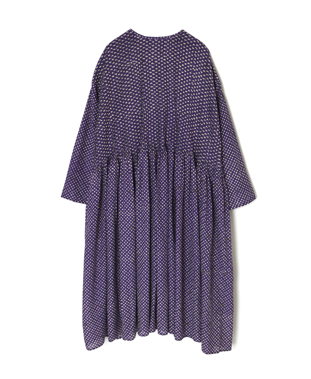 INMDS26084 80s VOILE SQUARE BLOCK PRINT CREW NECK BUTTON SHIRTS DRESS WITH MINI PINTUCK