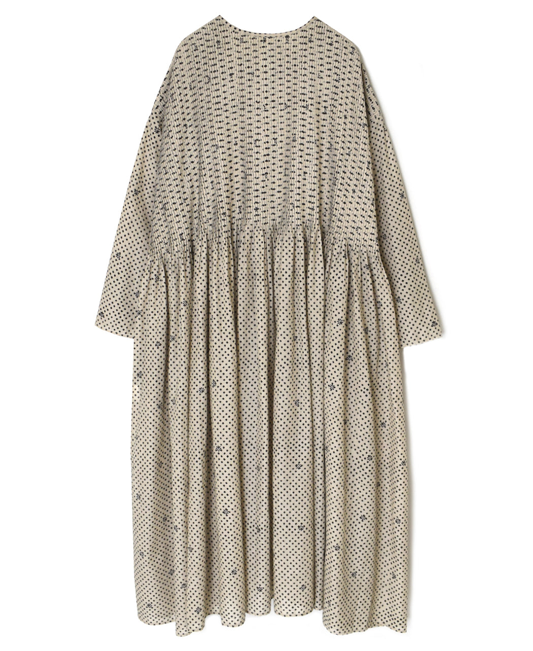 INMDS26084 80s VOILE SQUARE BLOCK PRINT CREW NECK BUTTON SHIRTS DRESS WITH MINI PINTUCK