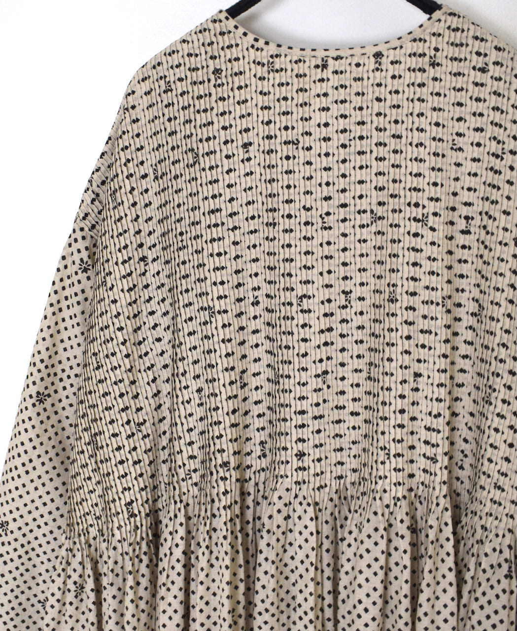 INMDS26084 80s VOILE SQUARE BLOCK PRINT CREW NECK BUTTON SHIRTS DRESS WITH MINI PINTUCK