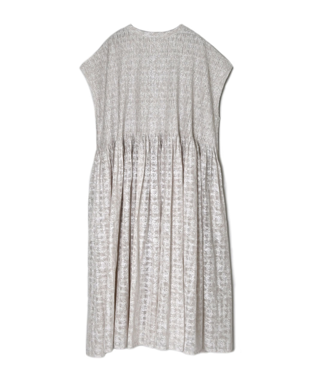 INMDS26097 POWER LOOM COTTON DOBIE CHECK FLOWER HAND SCREEN PRINT V-NECK FR/SL PULLOVER DRESS