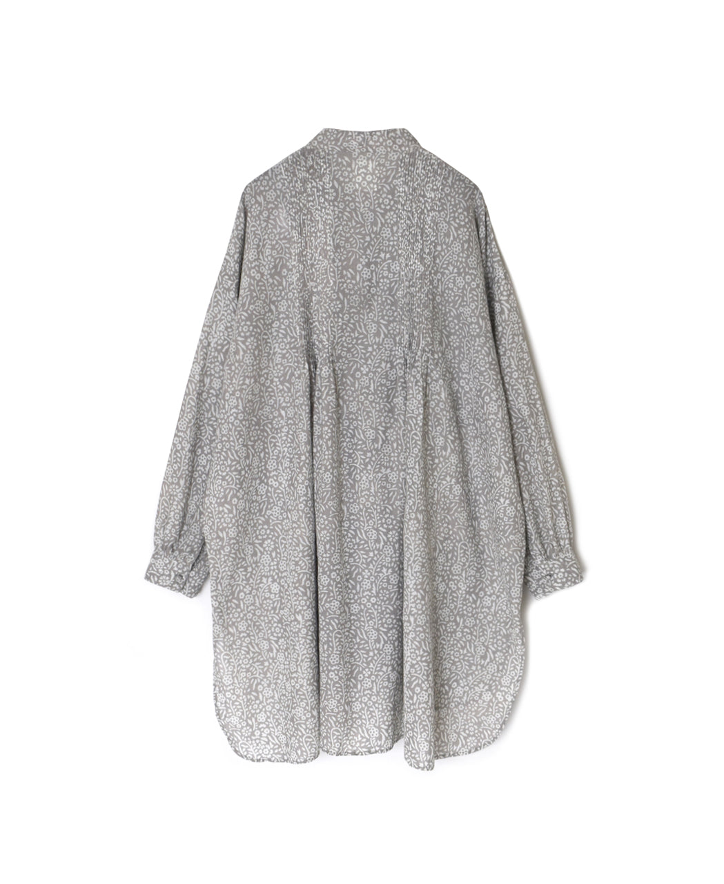 INMDS26102 80s COTTON FLOWER BLOCK PRINT BANDED COLLAR MINI PINTUCK TUNIC