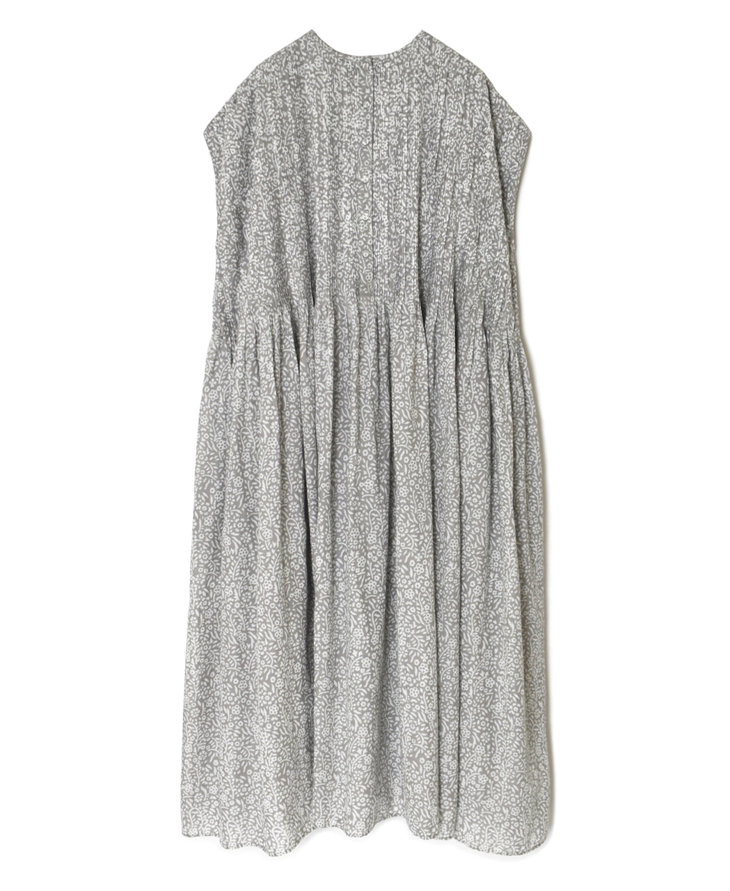 INMDS26104 80s COTTON FLOWER BLOCK PRINT FRENCH/SL DRESS WITH RANDOM PLEATS