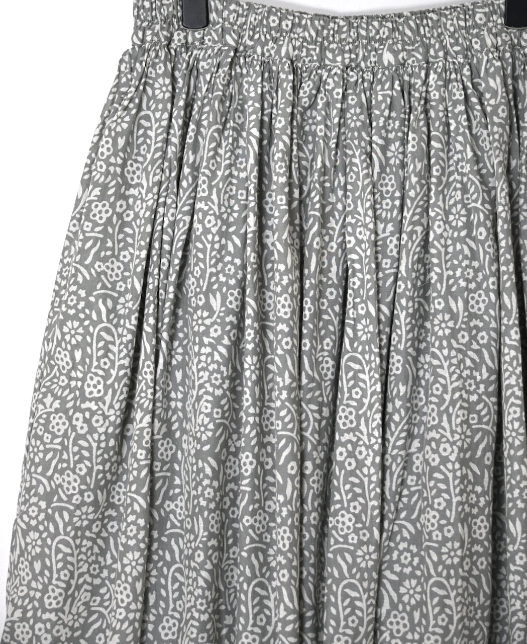 INMDS26105 80s COTTON FLOWER BLOCK PRINT GATHERED SKIRT