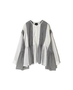 INMDS26111W HANDWOVEN COTTON SINGLE CHECK PATCHWORK BALL BUTTON SHIRTS WITH MINI PINTUCK