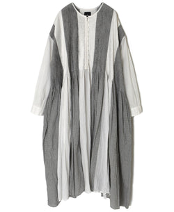 INMDS26112W HANDWOVEN COTTON SINGLE CHECK PATCHWORK BALL BUTTON SHIRTS DRESS