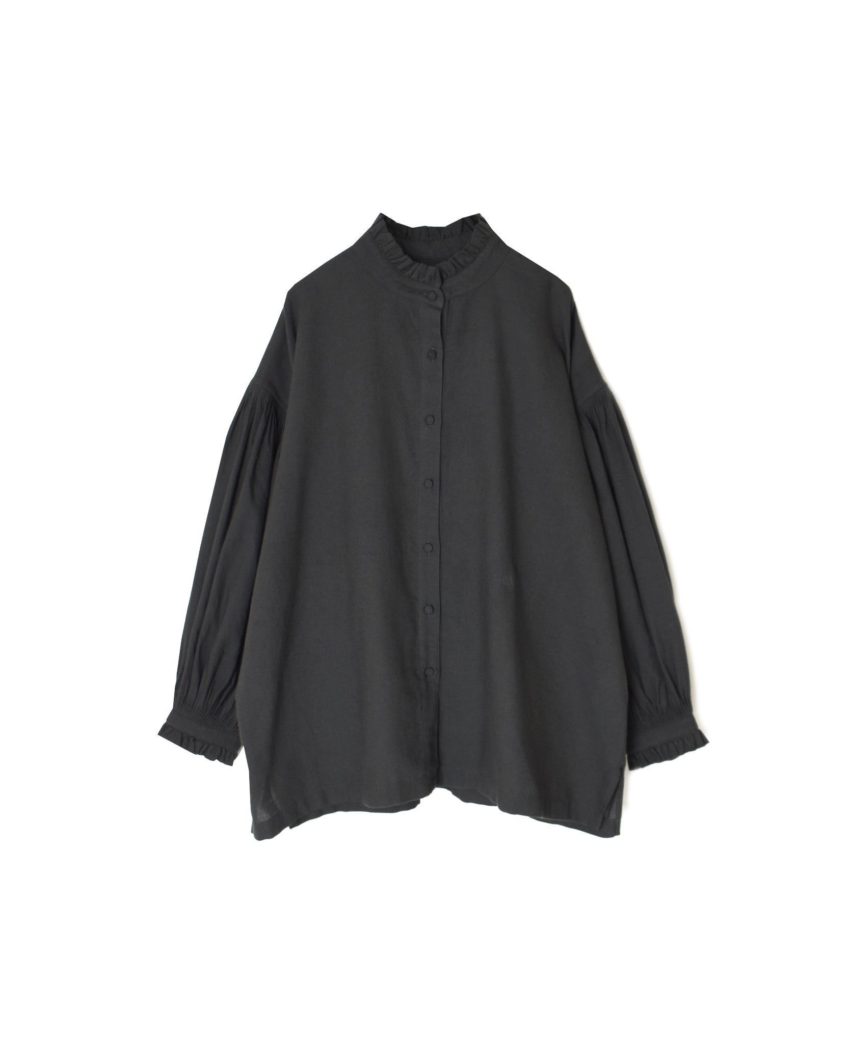 INMDS26702 TWILL COTTON KHADI PLAIN FRILL COLLAR SHIRTS WITH MINI PINTUCK