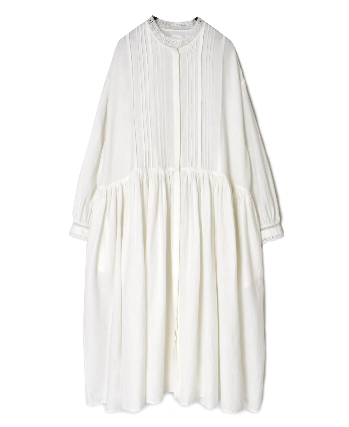 INMDS26704 TWILL COTTON KHADI PLAIN LACE COLLAR DRESS WITH PINTUCK