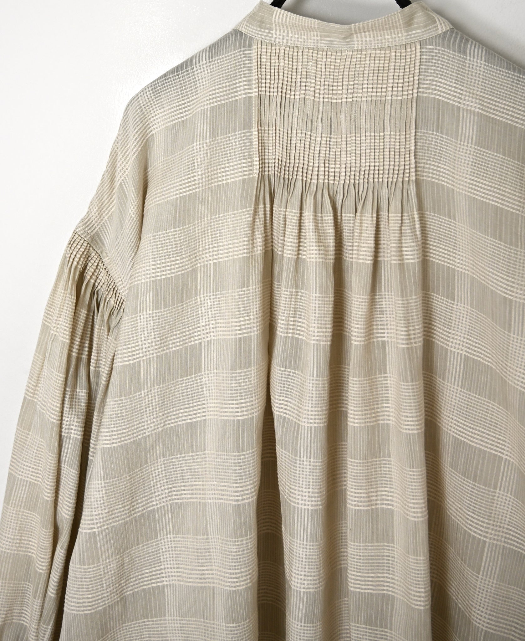 INMDS26711 COTTON/SILK SELF FINE CHECK BANDED COLLAR SHIRTS WITH MINI PINTUCK