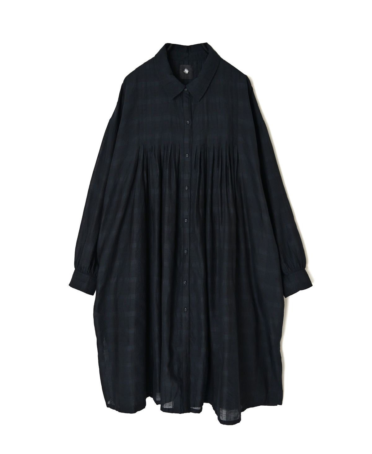 INMDS26713 COTTON/SILK SELF FINE CHECK REGULAR COLLAR INVERTED PLEATED LONG SHIRTS