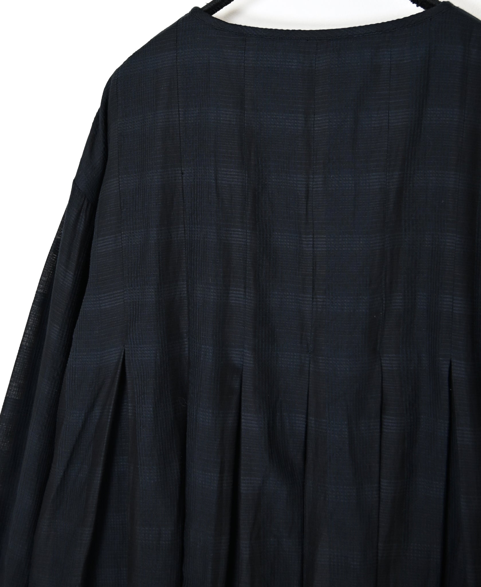 INMDS26714 COTTON/SILK SELF FINE CHECK INVERTED PLEATED L/SL DRESS WITH LINING