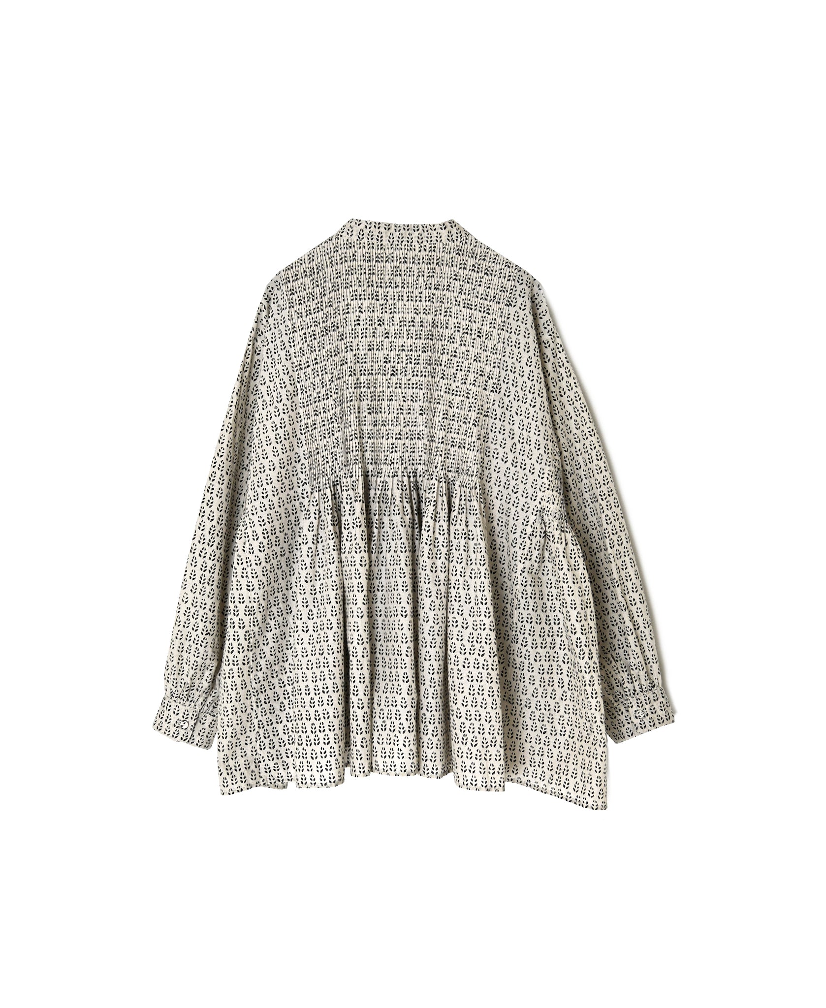 INMDS26722 80s VOILE LITTLE TREE BLOCK PRINT MINI PINTUCK BANDED COLLAR SHIRTS