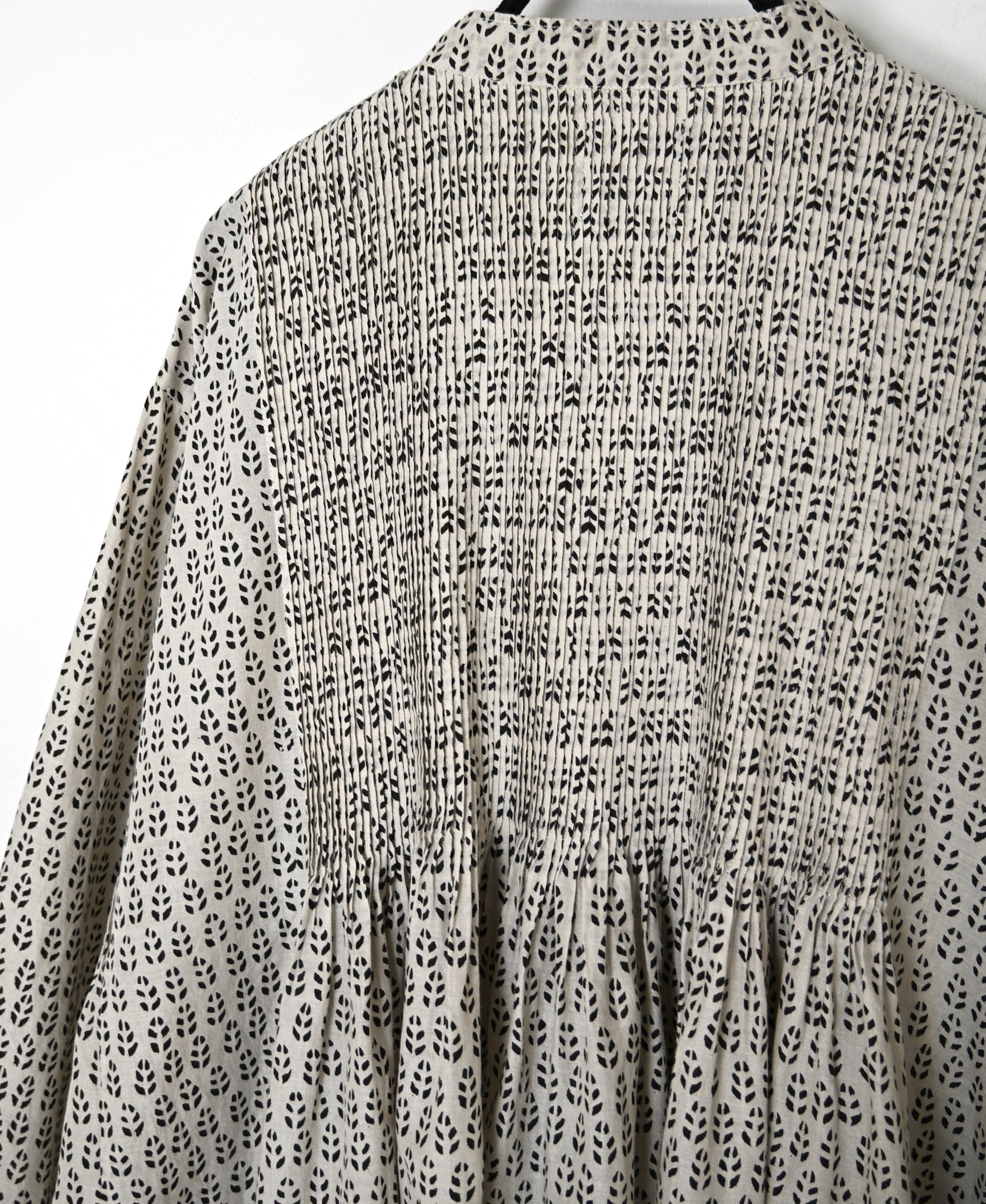 INMDS26722 80s VOILE LITTLE TREE BLOCK PRINT MINI PINTUCK BANDED COLLAR SHIRTS