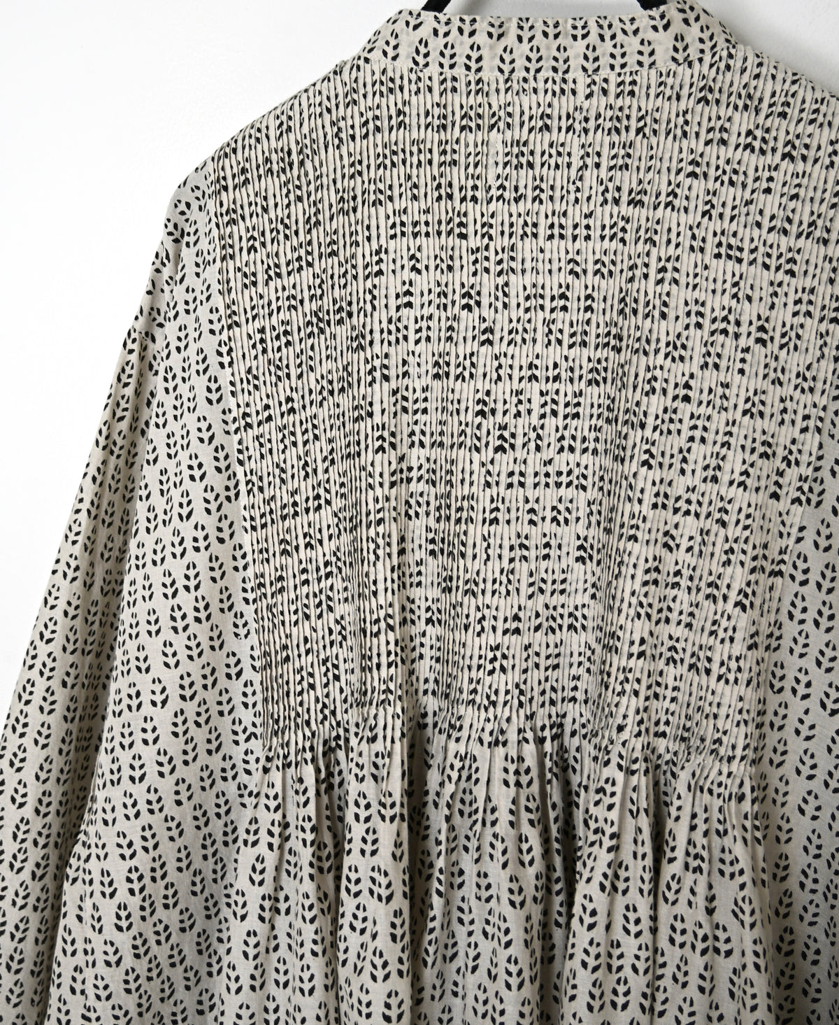 INMDS26722 80s VOILE LITTLE TREE BLOCK PRINT MINI PINTUCK BANDED COLLAR SHIRTS