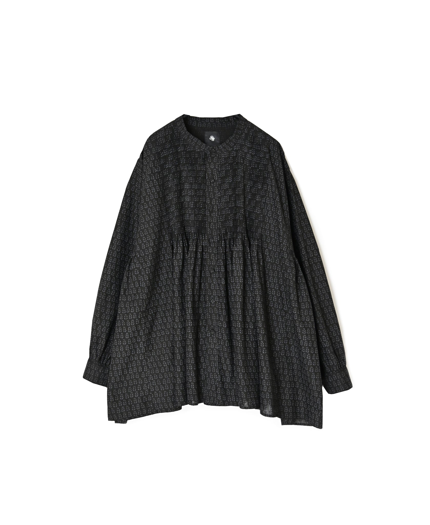 INMDS26722 80s VOILE LITTLE TREE BLOCK PRINT MINI PINTUCK BANDED COLLAR SHIRTS