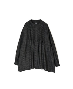 INMDS26722 80s VOILE LITTLE TREE BLOCK PRINT MINI PINTUCK BANDED COLLAR SHIRTS