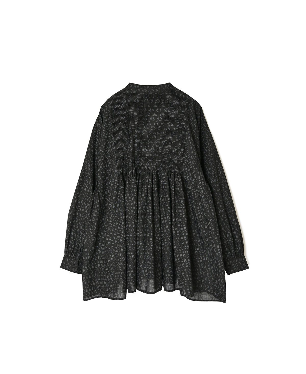 INMDS26722 80s VOILE LITTLE TREE BLOCK PRINT MINI PINTUCK BANDED COLLAR SHIRTS