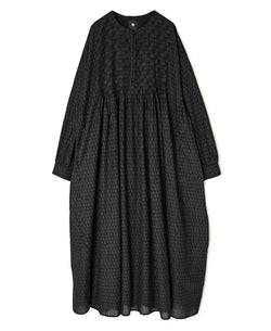 INMDS26723 80s VOILE LITTLE TREE BLOCK PRINT CREW-NECK DRESS WITH MINI PINTUCK