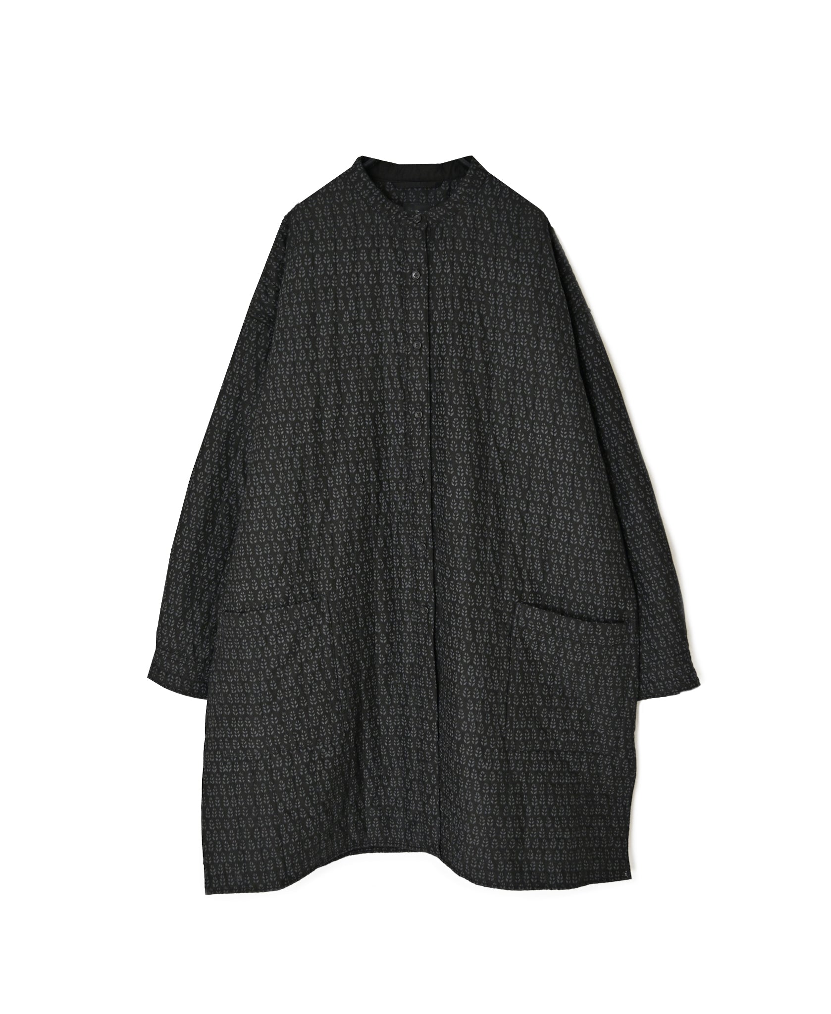 INMDS26724 80s VOILE LITTLE TREE BLOCK PRINT VERTICAL STITCHED BANDED COLLAR SHIRTS